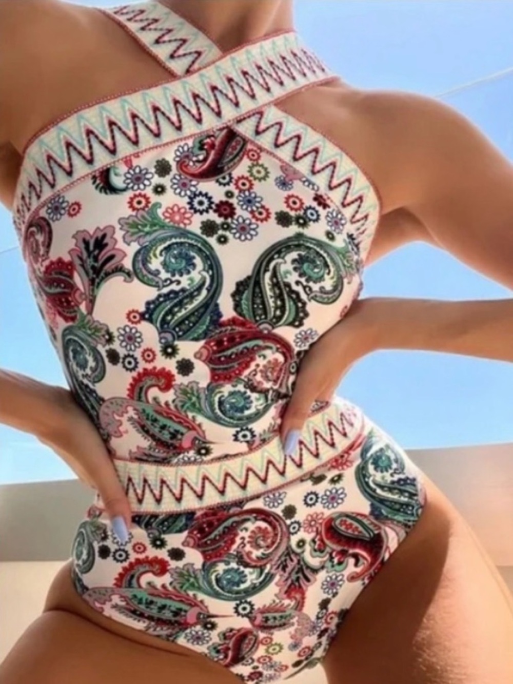 Swims White Paisley Halter One-Piece with Pink & Teal Accents